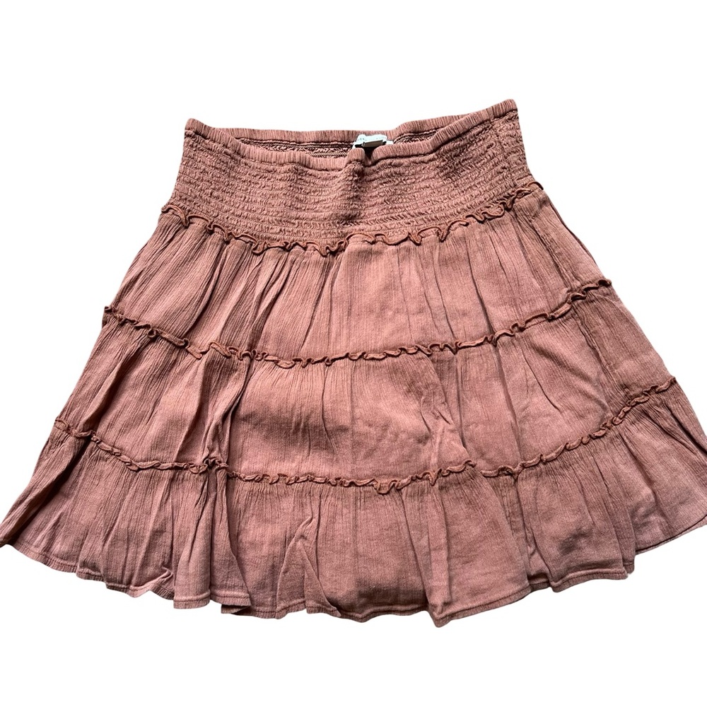 American Eagle High Waisted Ruffle Mini Skirt Brown Size Small